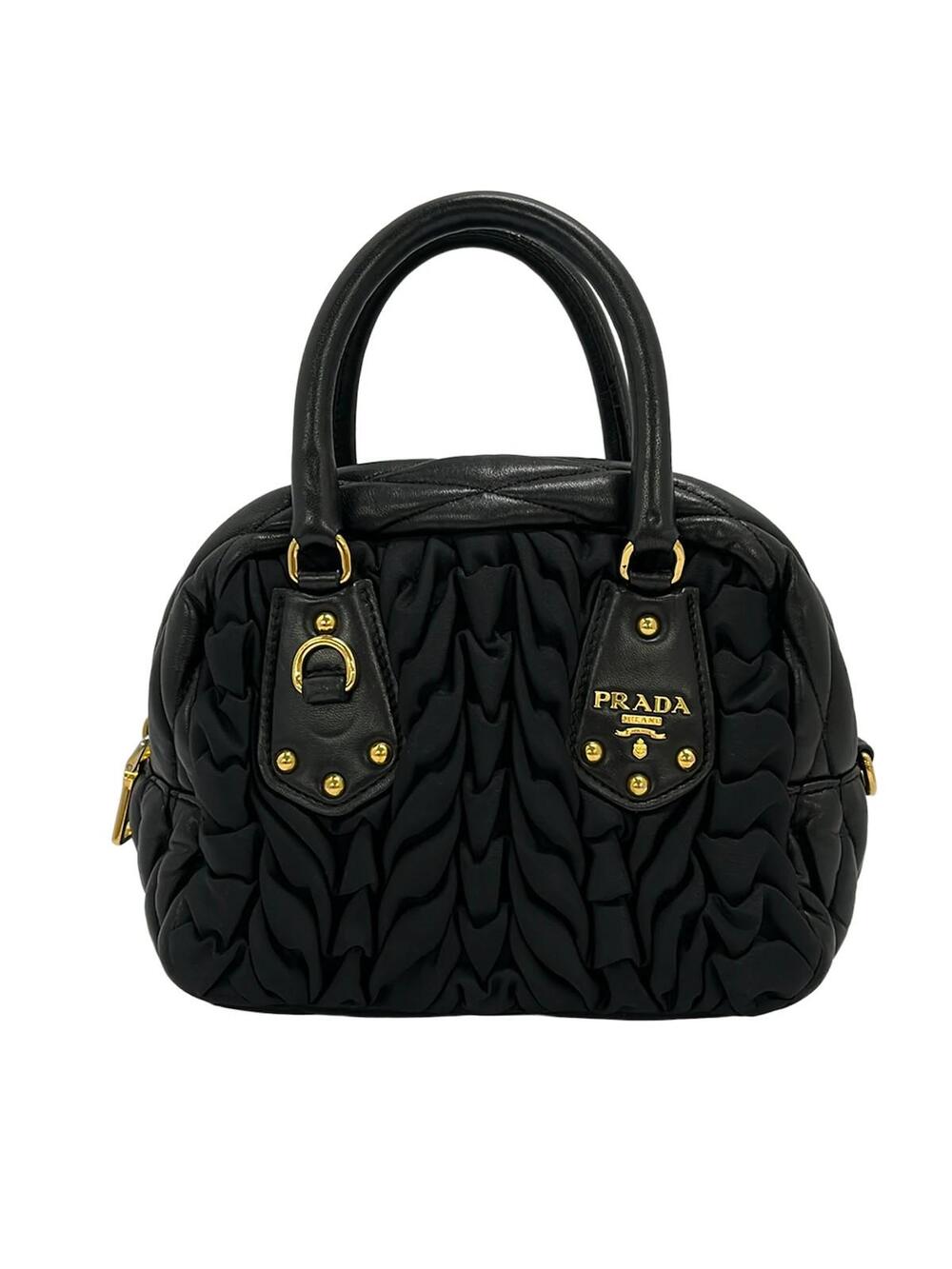 Prada Gathered Bag Black Nylon Leather #346030P83B